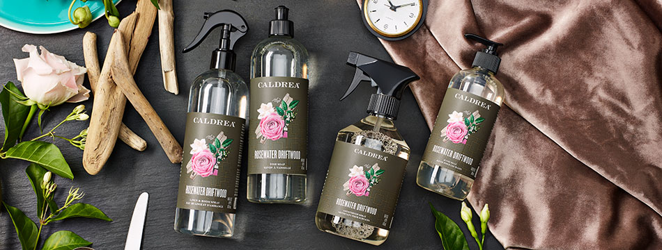 Caldrea, Rosewater Driftwood, Scrub + Shine Set, Contains (1) Multi-Surface  Countertop Spray Cleaner, (1) Liquid Dish Soap, (1) Liquid Hand Wash Soap